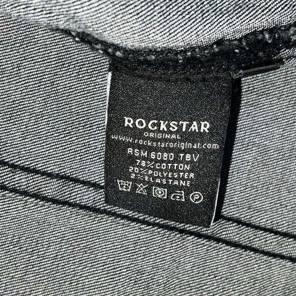 ROCKSTAR ORIGINAL Black Painter Splatter Jean Jacket Stretch Distressed Size Med - Picture 8 of 9